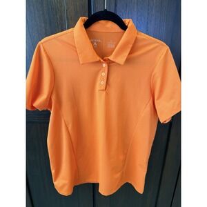 Antigua Women's Orange Check Print V-Neck Golf Tennis Polo Size Large